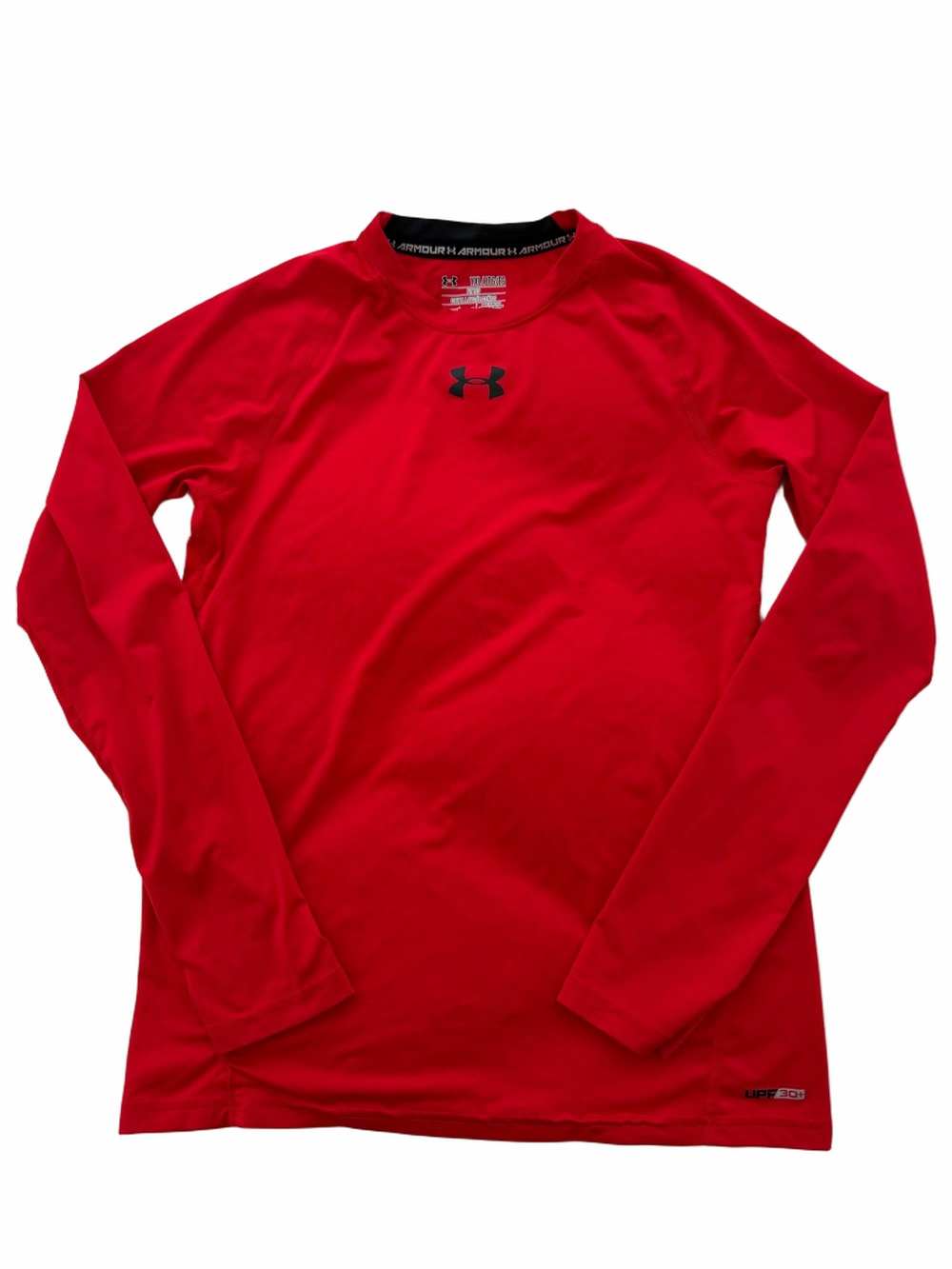 Under Armour UPF 30+ Swim Sun Shirt Red Long Sleeve Black Logo Youth XL